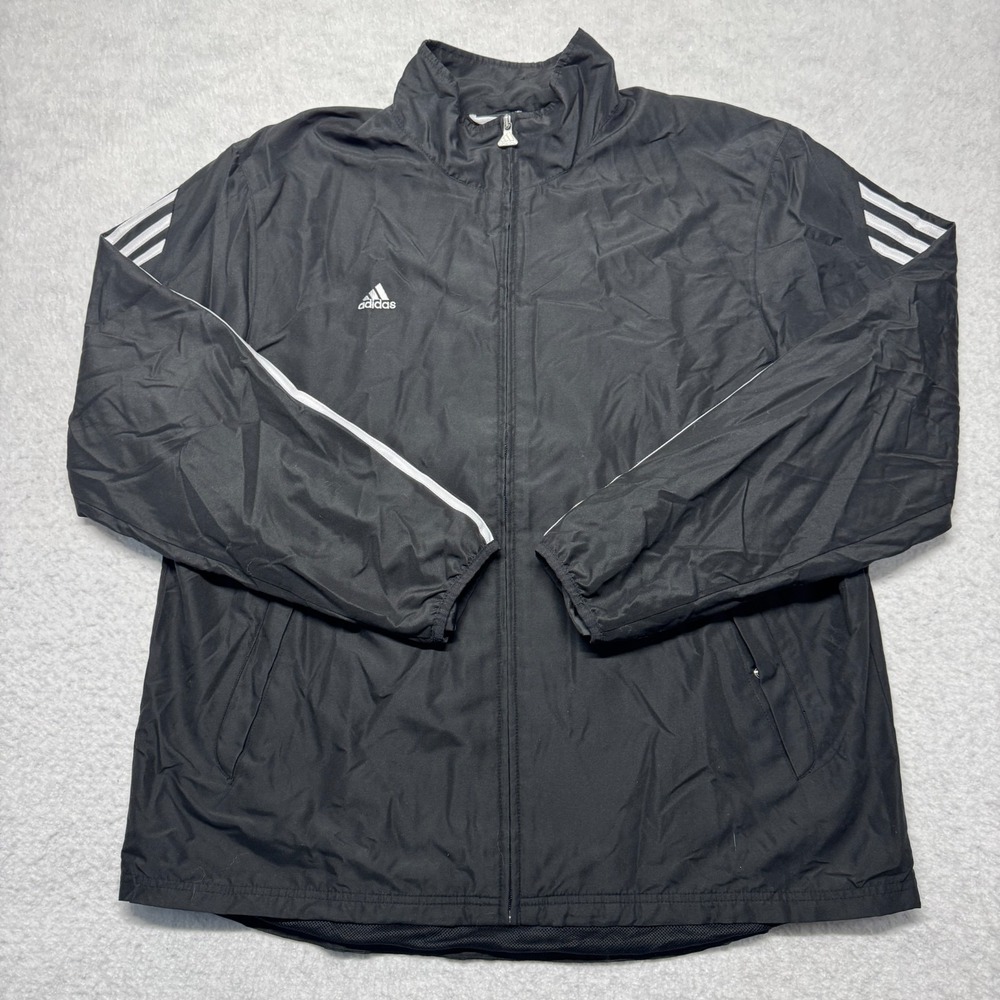 Adidas Windbreaker Jacket Black White 3-Stripes Vented Men's Size XL